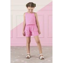 Conjunto Infantil Menina Blusa e Shorts Petals cor Rosa - Mon Sucré