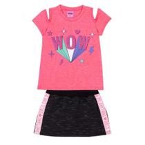 Conjunto Infantil Menina Blusa e Shorts Saia Serelepe Rosa Neon