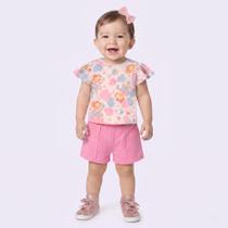 Conjunto Infantil Menina Blusa Floral E Shorts Upalôo - UPALOO Conjunto Infantil Menina Blusa Floral E Shorts Upalôo - UPALOO