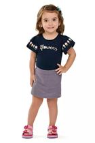 Conjunto Infantil Menina Blusa Flores e Short Saia Elian Azul Marinho 4 Conjunto Infantil Menina Blusa Flores e Short Saia Elian Azul Marinho 4