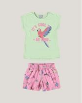 Conjunto Infantil Menina Blusa It s Cool To Be Kind e Short Verde Malwee