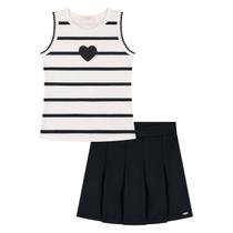 Conjunto Infantil Menina Blusa Listrada Preta e Saia Fly Tech Preta Kukiê Conjunto Infantil Menina Blusa Listrada Preta e Saia Fly Tech Preta Kukiê