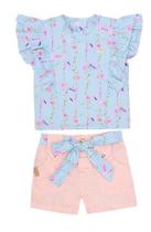 Conjunto Infantil Menina Blusa Manga Curta e Short Linho Aconchego Conjunto Infantil Menina Blusa Manga Curta e Short Linho Aconchego