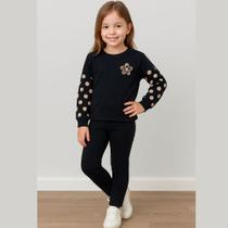 Conjunto Infantil Menina Blusa Manga Longa Estampa Poá + Calça Kely &Kety