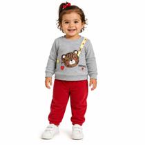 Conjunto Infantil Menina Blusa Moletom Peluciado Calça Plush Cor:Mescla/VermelhoTamanho:2