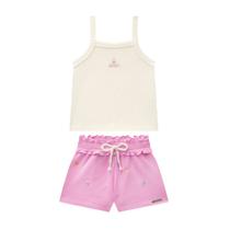 Conjunto Infantil Menina Blusa Off White/Short Rosa Somnii Conjunto Infantil Menina Blusa Off White/Short Rosa Somnii