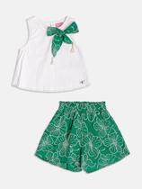 Conjunto Infantil Menina Blusa Off White/Shorts Bordado Momi