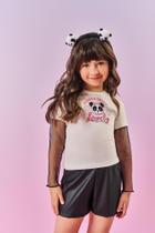 Conjunto Infantil Menina Blusa Panda E Short material sintético Preto Mundo Cinti