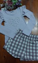 Conjunto infantil menina Blusa pérolas e Short lã sintética Kukiê Conjunto infantil menina Blusa pérolas e Short lã sintética Kukiê