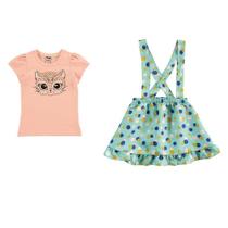 Conjunto Infantil Menina Blusa Saia-Short Gatinha Rosa Azul Glinny Conjunto Infantil Menina Blusa Saia-Short Gatinha Rosa Azul Glinny