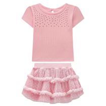 Conjunto Infantil Menina Blusa/Saia Tule Rosa Somnii