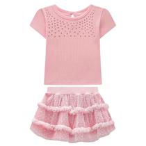 Conjunto Infantil Menina Blusa/Saia Tule Rosa Somnii
