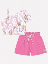 Conjunto Infantil Menina Blusa Sereia E Short Rosa Mundo Cinti