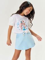 Conjunto Infantil Menina Blusa Sereia E Short-Saia Natural E Azul Mundo Cinti Conjunto Infantil Menina Blusa Sereia E Short-Saia Natural E Azul Mundo Cinti