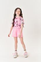Conjunto Infantil Menina Blusa, Short E Sobreposição Rosa Mundo Cinti Conjunto Infantil Menina Blusa, Short E Sobreposição Rosa Mundo Cinti