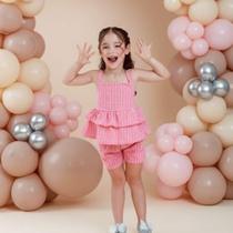 Conjunto Infantil Menina Blusa Short Linho Listrado Rosa Confortável 2 a 8 anos Conjunto Infantil Menina Blusa Short Linho Listrado Rosa Confortável 2 a 8 anos