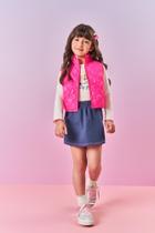 Conjunto Infantil Menina Blusa, Short-Saia E Colete Rosa Neon Mundo Cinti Conjunto Infantil Menina Blusa, Short-Saia E Colete Rosa Neon Mundo Cinti