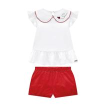 Conjunto Infantil Menina Blusa/Shorts Branco/Vermelho Somnii Conjunto Infantil Menina Blusa/Shorts Branco/Vermelho Somnii