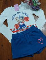 Conjunto infantil menina blusa urso e short saia Kukie