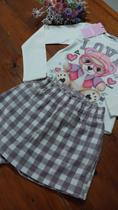 Conjunto infantil menina blusa urso e short saia Kukiê