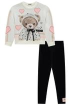 Conjunto Infantil Menina Blusão E Calça Legging Preta Molecotton Cute Kukiê Moda Inverno