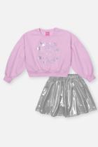 Conjunto Infantil Menina Blusão E Saia-Short Holográfico Lilás Mundo Cinti