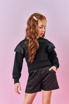 Conjunto Infantil Menina Blusão E Short Brilho Preto Mundo Cinti