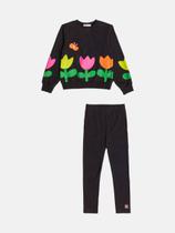 Conjunto Infantil Menina Blusão Jardim/Calça Bimbi Preto Conjunto Infantil Menina Blusão Jardim/Calça Bimbi Preto