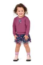 Conjunto Infantil Menina Blusão Moletom e Saia em Tule Com Short Embutido Elian