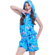 Conjunto Infantil Menina Bomber Stitch com Capuz sem Manga Conjunto Infantil Menina Bomber Stitch com Capuz sem Manga