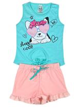 Conjunto Infantil Menina Cachorro Stay Cool Shorts Babadinho