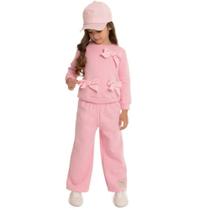 Conjunto Infantil Menina Casaco E Calça Wide Leg Moletom Peluciado Rosa - By Gus