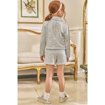 Conjunto Infantil Menina Casaqueto e Shorts Saia em Malha Tweed Brilho Azul- Kukiê Conjunto Infantil Menina Casaqueto e Shorts Saia em Malha Tweed Brilho Azul- Kukiê