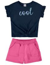 Conjunto Infantil Menina Cool Blusa em Meia Malha Shorts em Moletom com Brilho - Malwee Kids Conjunto Infantil Menina Cool Blusa em Meia Malha Shorts em Moletom com Brilho - Malwee Kids