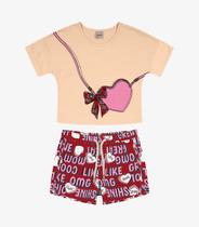 Conjunto Infantil Menina Coração Rovitex Kids Bege