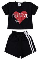 Conjunto Infantil Menina Cropped Coração Believe com Shorts GKS