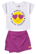 Conjunto Infantil Menina Cropped I Am Always Happy Shorts Saia