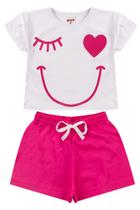 Conjunto Infantil Menina Cropped Piscadinha Branco e Pink