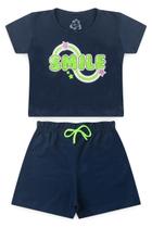 Conjunto Infantil Menina Cropped Smile com Shorts Meia Malha GKS