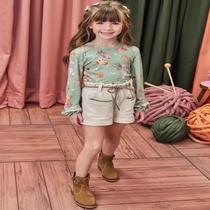 Conjunto Infantil Menina de Blusa em Malha e Shorts Kukiê Conjunto Infantil Menina de Blusa em Malha e Shorts Kukiê