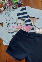Conjunto infantil menina de short saia e blusa de urso Kukiê