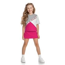 Conjunto Infantil menina de Verão Alenice Com Shorts saia Rosa