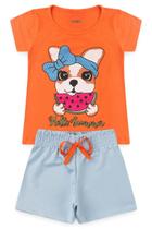 Conjunto Infantil Menina - Dog Melância - Laranja Azul Céu