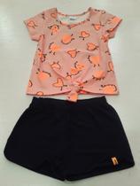 Conjunto infantil menina elian verão com estampa de corações