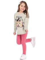 Conjunto Infantil Menina em Casaco Moletom peluciado e Legging Cotton Gato Unicórnio 2 peças Tam 4 a 14 - Fakini Forfun