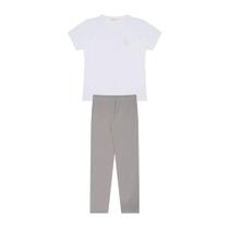 Conjunto Infantil Menina Em Cotton, Blusa Básica Branca E Legging Cinza Conjunto Infantil Menina Em Cotton, Blusa Básica Branca E Legging Cinza