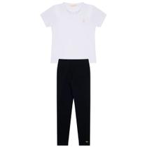 Conjunto Infantil Menina Em Cotton, Blusa Básica Branca E Legging Preto Conjunto Infantil Menina Em Cotton, Blusa Básica Branca E Legging Preto