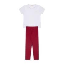 Conjunto Infantil Menina Em Cotton Blusa Básica Branca e Legging Vermelho Conjunto Infantil Menina Em Cotton Blusa Básica Branca e Legging Vermelho
