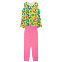 Conjunto Infantil Menina Em Cotton, Regata Amarela E Legging Rosa