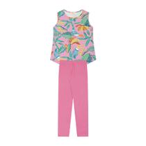 Conjunto Infantil Menina Em Cotton, Regata Flores Rosa E Legging Rosa Conjunto Infantil Menina Em Cotton, Regata Flores Rosa E Legging Rosa